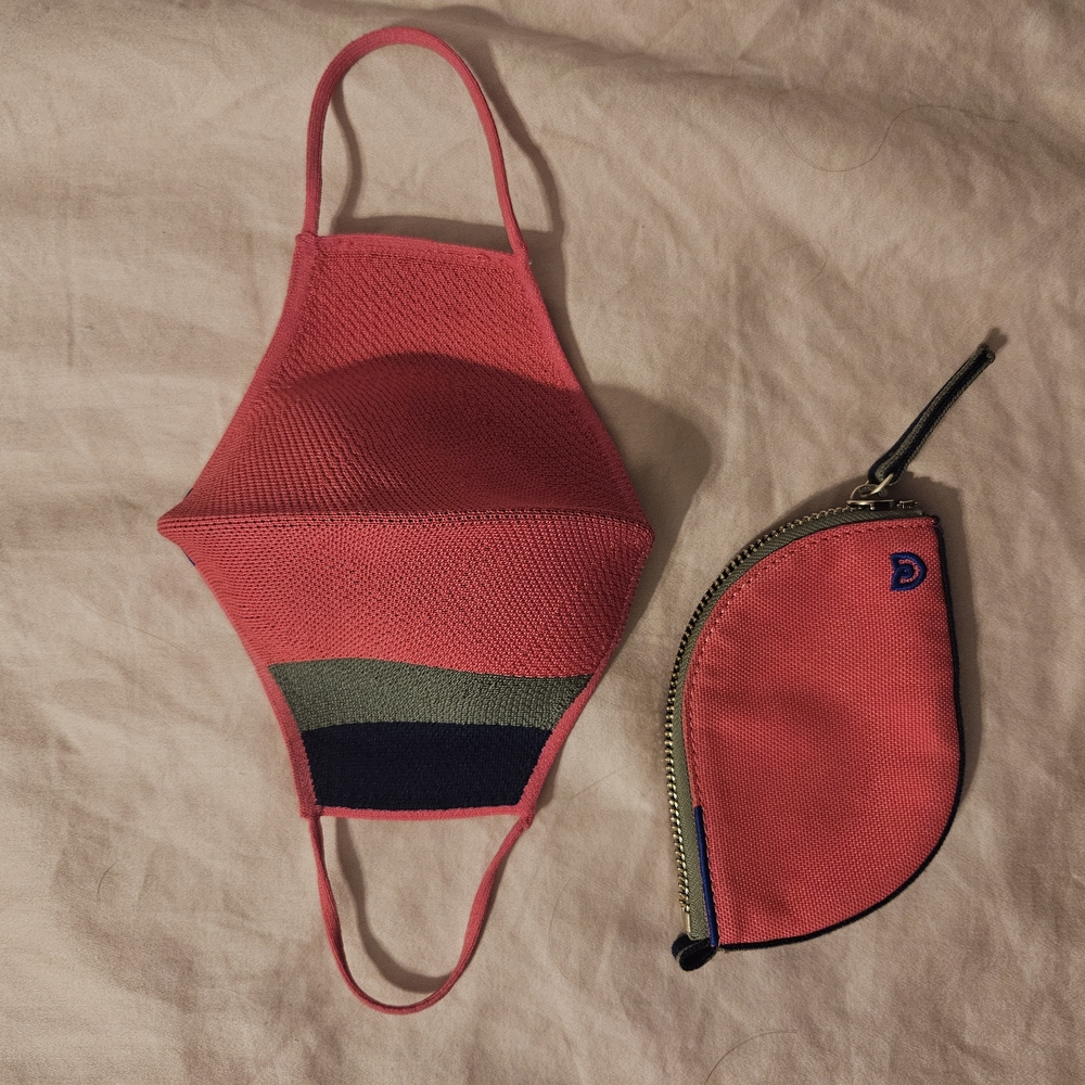 Rothy's Coral and Navy Face Mask with Pouch